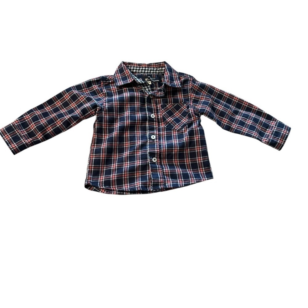 Ben Sherman boys size 12 month long sleeve button down pink and blue shirt